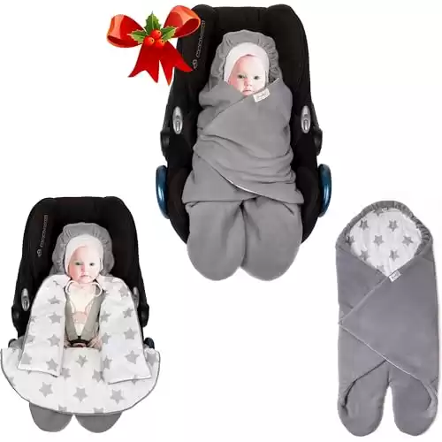 Car seat Blankets for Babies - Baby Car seat Cover - Carseat Swaddle Blanket - Stroller Bunting Bag for Infants - Baby Newborn Winter Gear - Neutral Grey/White
