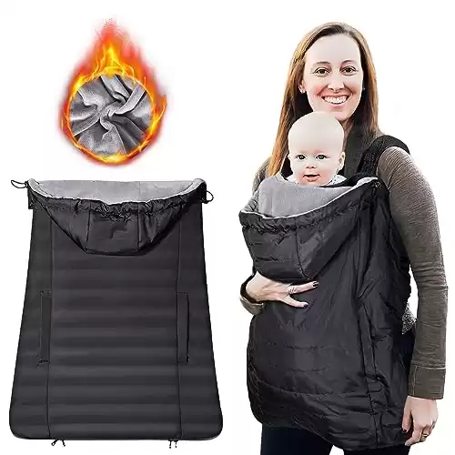 Orzbow Winter Baby Carrier Cover with Detachable Hood, Waterproof & Windproof, Universal for Baby Carriers and Baby Waist Stool, Baby Bunting Bag for Car Seats and Strollers with Storage Bag, Blac...