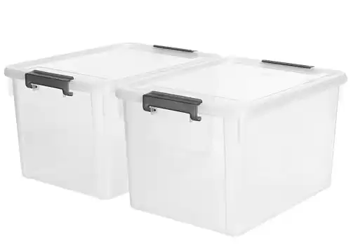 Citylife 32 QT Plastic Storage Bins with Latching Lids Stackable Storage Containers for Organizing Large Clear Storage Box for Garage, Closet, Classroom, Kitchen, 2 Packs