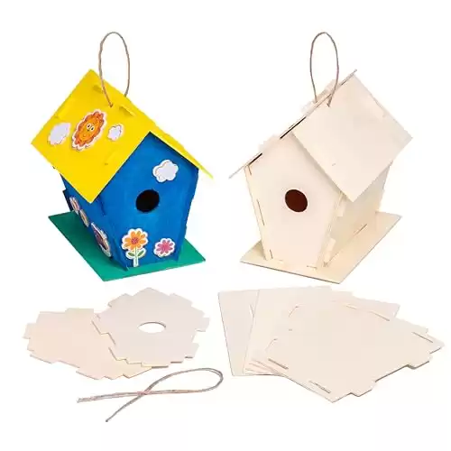 Neliblu 6 DIY Wooden Birdhouses – Kids Bulk Arts and Crafts Set, Crafts for Adults – with Unfinished Wood Birdhouse Kits, Paint Strips, Brushes and Stickers – Bird House Kits for Chi...