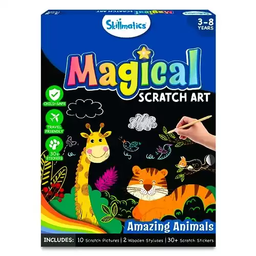 Skillmatics Magical Scratch Art Book for Kids - Animals, Craft Kits & Supplies, DIY Activity & Stickers, Easter Basket Stuffers, Gifts for Toddlers, Girls & Boys Ages 3, 4, 5, 6, 7, 8, Tra...