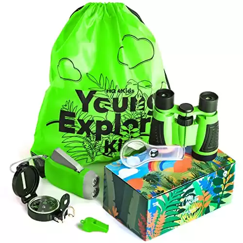 HQ 4KIDS BY: WE 4U - Outdoor Adventure Kit for Kids: Binoculars, Compass, Magnifying Glass & Flashlight. 3-12 Year Old Boys & Girls