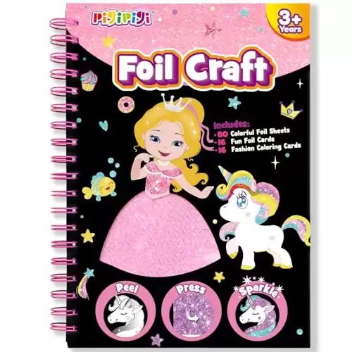 pigipigi Art Craft Activity for Kids: Fun Foil Princess & Unicorn DIY Toy Kit, No Mess Creative Travel Supply Set, Idea Birthday Christmas Valentine Gift for Girl Boy Children 3 4 5 6 7 8 9 Year O...