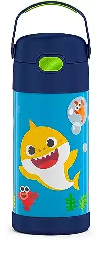 THERMOS FUNTAINER Water Bottle with Straw - 12 Ounce, Baby Shark - Kids Stainless Steel Vacuum Insulated Water Bottle with Lid