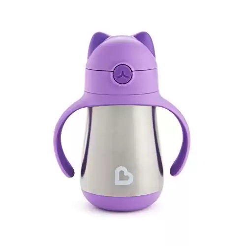 Munchkin® Cool Cat™ Toddler Sippy Cup with Straw Cup, 8 Ounce, Stainless Steel, Purple