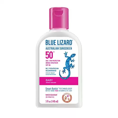 Blue Lizard Baby Mineral Sunscreen with Zinc Oxide, Water Resistant, UVA/UVB Protection with Smart Technology - Fragrance Free, Unscented, SPF 50 - 5 Fl Oz - Bottle