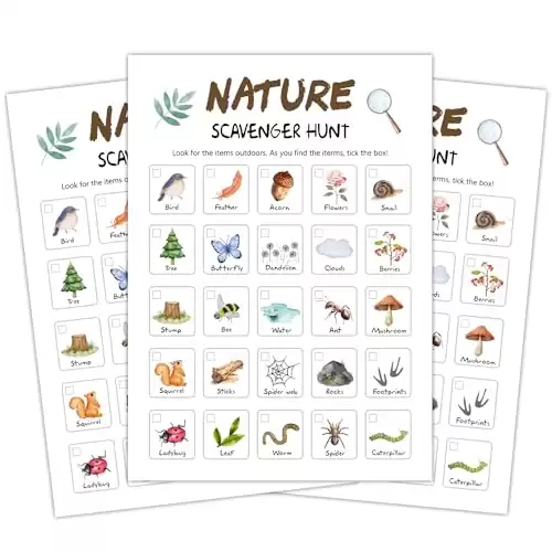 ltazhyi Nature Scavenger Hunt Cards Set of 30 Pcs, Nature Treasure Hunt Game for Family Friends, Outdoor Holiday Party Game Find and Seek Camping Activity -01